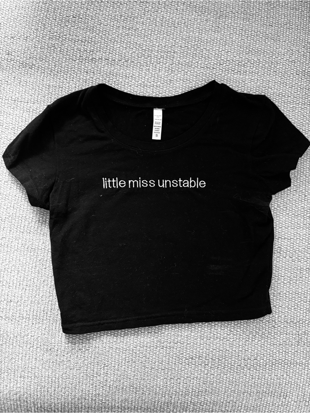Little Miss Unstable Black Graphic Crop Tee